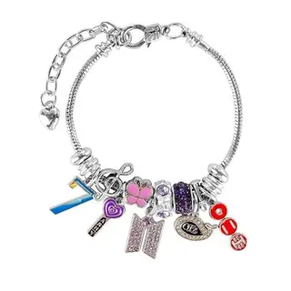 Sakinu B-T-S K-pop Multi Charm Adjustable Silver Snake Chain Bracelet