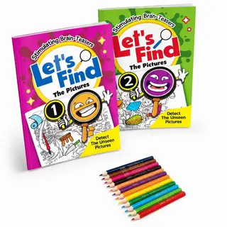 Pack of 2 - Search and Find Activity Books for Kids with 12 Colored Pencils