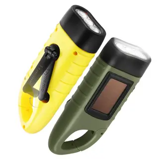 GeeRic 2-Pack Hand Crank Solar Powered Flashlight, Emergency Rechargeable LED Flashlight, Survival Flashlight