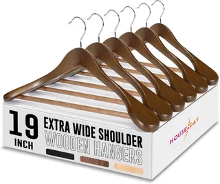 HOUSE DAY 19 Inch Wooden Suit Hangers 6 Pack, Walnut – Black