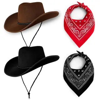 Cowboy Hats Pack of 2 Unisex Felt Western Hats & Bandanas Texas Texan