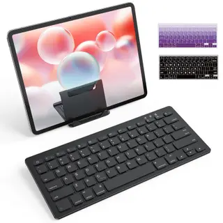 OMOTON Rechargeable Compact Bluetooth Keyboard for iPad, Adjustable Stand, Key Stickers
