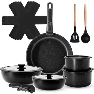 Chenshia 17pc Non-Stick Cookware Set with Detachable Handle Pots & Pans Set