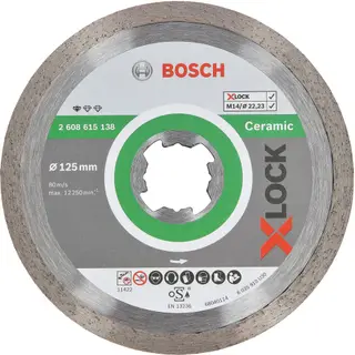 Bosch Professional 1x Diamond Cutting Disc Standard (for Ceramic, X-LOCK, Diameter 125 mm, Bore Diameter: 22.23 mm) – Ø 125 mm