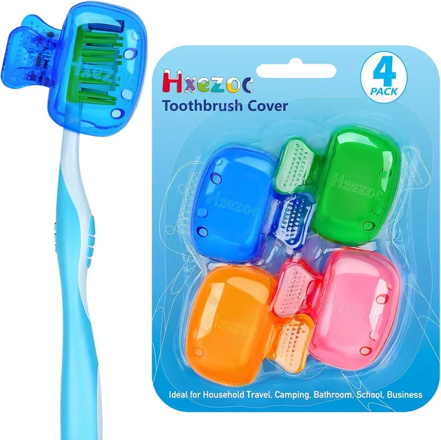 4 Pack Travel Toothbrush Head Covers Toothbrush Protector Cap Brush Pod Case Protective Portable Plastic Clip for Household Travel, Bathroom, School, Camping, Business