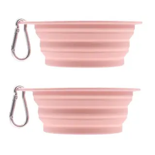2Pack Silicone Collapsible Dog Bowls for Dogs Cats with 2 Carabiners-Pink