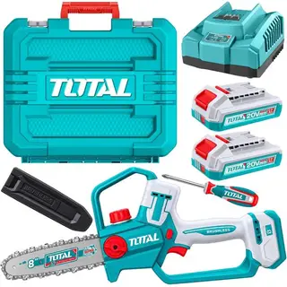 Total Tools - Cordless Pruner / Chainsaw (200mm) with 2 Batteries & Charger