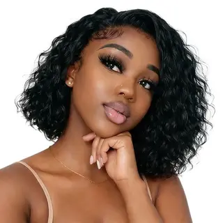 12inch Peruvian Hair Deep Wave Curly Bob Wig13x4 Glueless Full Frontal Wig