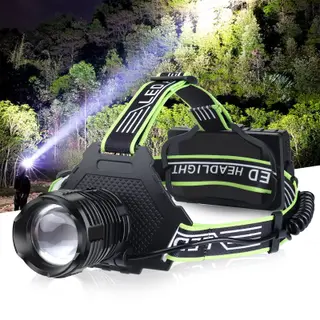 Rechargeable LED Head Torch, 100000 High Lumens Head Torch Super Bright with 5 Modes, IPX7 Waterproof, 90° Adjustable