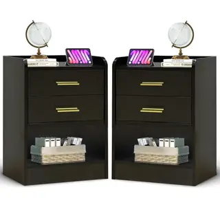 2 Pack Side Table Nightstand Storage Shelves Bedside Table Storage Drawer