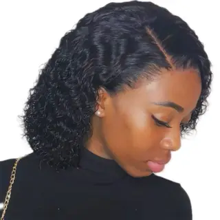 Bresilienne 12Inch Bob Curly Wig-Deep Wave Brazilian Lace Frontal Wig