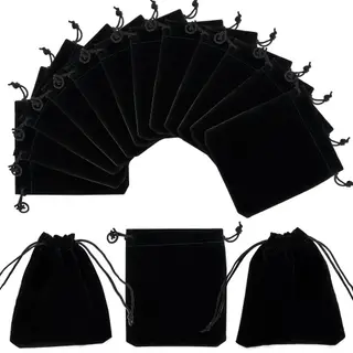PH PandaHall 50 Pack Velvet Gift Bags Jewelry Bags for Selling Black