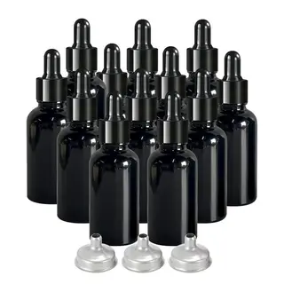 Chenshia Transparent 12pcs 30ml Essential Oil Glass Pipette Bottle&3Funnels - Black