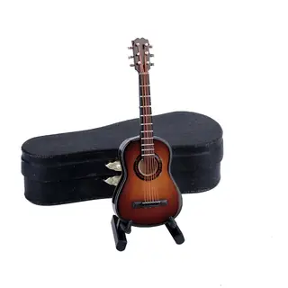 Wooden Miniature Guitar with Stand and Case Mini Musical Instrument