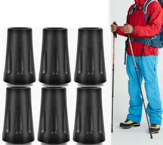 6-Pack Heavy Duty Walking Stick Tips - Reinforced Rubber Ferrules for Trekking Poles