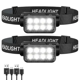 Rechargeable Headlamp Flashlight 2-Pack, 8 LED 2500 Lumen Ultra-Light Bright Headlight with Motion Sensor