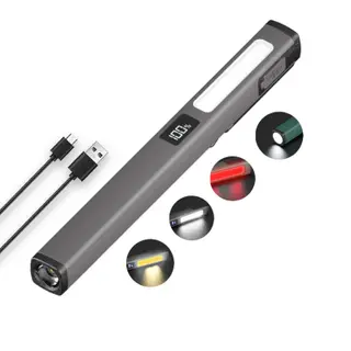 LED Torch Rechargeable Flashlight with COB Bright Torches, Gray