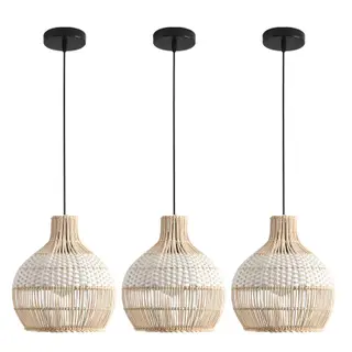 Teru Ji Kaikang 3-Pack Rattan Pendant Light,Mini White Rattan Chandelier