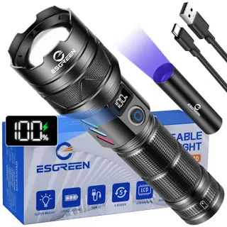 Esgreen LED Torch Rechargeable 1000000 Lumes with Mini UV 365nm Light