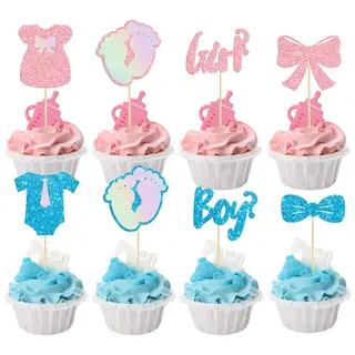 Gyufise 24 Pack Boy or Girl Cupcake Toppers Glitter Onesie Jumpsuit