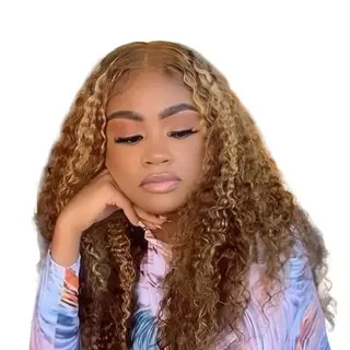 18" Curly Peruvian Hair Glueless 13x4 Frontal Lace Wig P4/27 -Goldenperfect