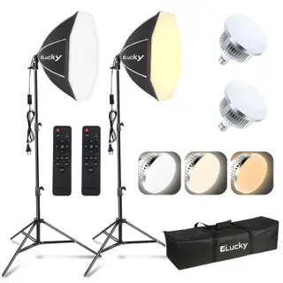 EZLucky 2-Pack 20" Octagonal Softbox Lighting Kit with 85W LED Bulbs