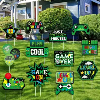 Amyhill 12 Packs Video Game Happy Birthday Yard Sign Game Controller – Elegant Style