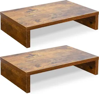 TEAMIX 2-Pack Wood Monitor Riser, Desk Stand for 2 Monitors, Rustic Brown – Pink – 2 Packs