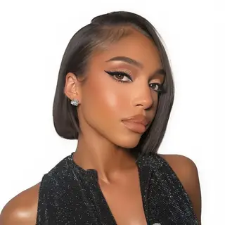 Golden Perfect 8In HD Bone Straight Lace Front Human Hair Brazilian Bob Wig