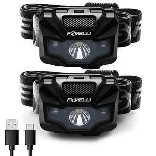 Foxelli 2-Pack LED Headlamp Rechargeable – Ultralight USB Rechargeable Headlamp Flashlight for Adults & Kids