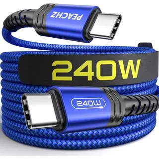 PEACHZ 240W USB-C to USB-C Cable - 2m Type C Fast Charging Cord - Blue