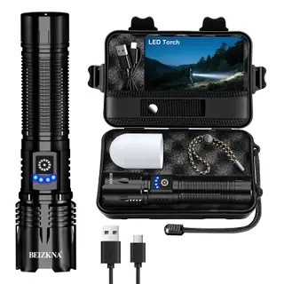 Torches LED Super Bright USB Rechargeable 50000L Flashlight Tactical Torch | 24h Battery Life Adjustable Focus
