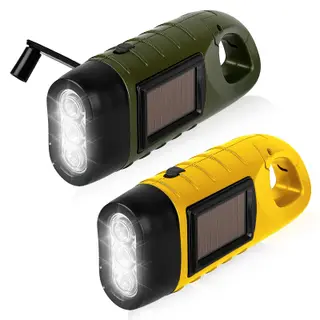 2 Pack Wind Up Torch Hand Crank LED Rechargeable Portable Solar