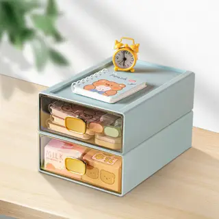 2 PACK Stackable Desk Organizer with Drawer Desktop Storage Drawer Box