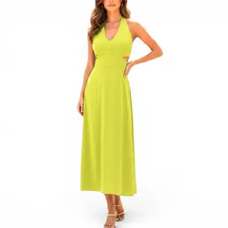 GlammeFab Tie Back Cut-Out Casual Summer Dress -Lime Green - S