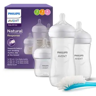 Philips Avent Newborn Gift Set Natural Response, 3 Baby Bottles & 1 Brush