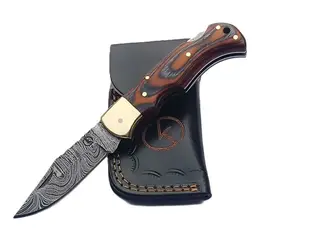 Koch Knives Handmade Damascus Steel Folder - Pakkawood SCZ-952E