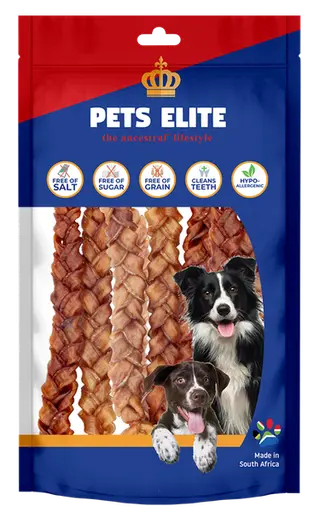 Pets Elite Natural Hide Koeksister Bulk Pack - Pork Rind Dog Chew 25cm