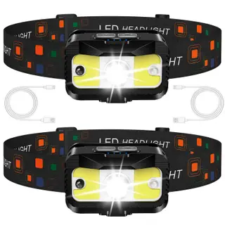 MIOISY Headlamp Rechargeable, Ultra Bright LED Head Lamp Flashlight 2 Pack | White Red Light, Motion Sensor, Waterproof