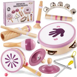 BUYGER Wooden Musical Instruments Baby Montessori Toy for Toddler 1-3
