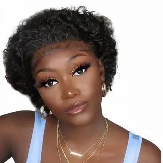 Curly 6" Pixie Cut Wig Human Hair Glueless 13x1 Lace Wig GoldenPerfect