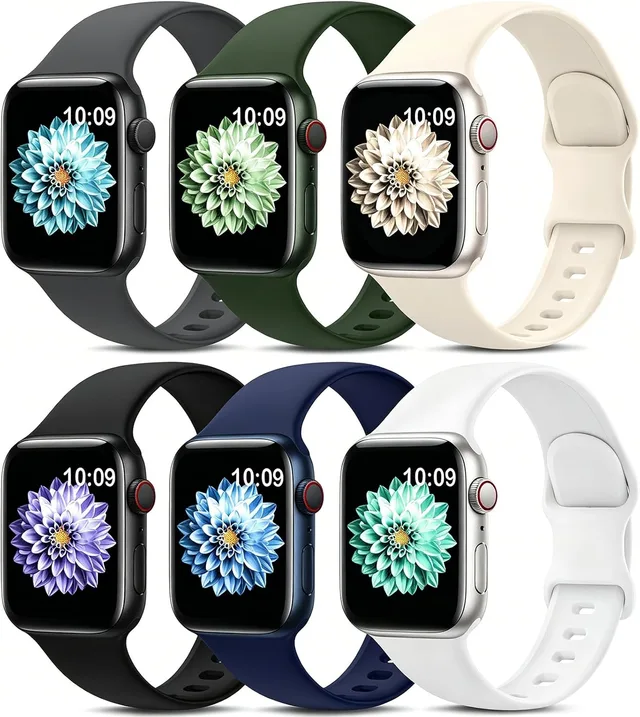 6 Pack Sport Bands Compatible with Apple Watch Band 38mm 40mm 41mm 42mm 44mm 45mm 49mm 46mm,Silicone Waterproof Strap for iWatch Apple Watch Series 11 10 9 Ultra 8 7 6 5 4 3 2 1 SE Women Men
