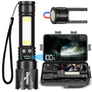 Shadowhawk Super Bright LED Torch Rechargeable with COB Light & Magnetic