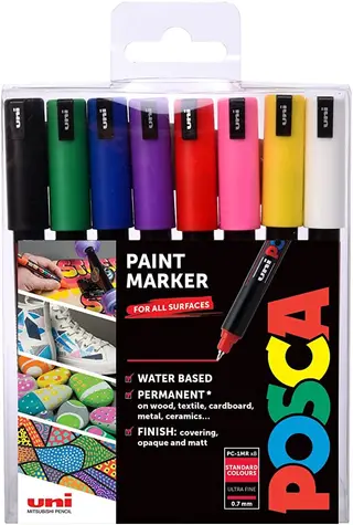 POSCA PC-1MR Ultra-Fine Tip Acrylic Paint Marker Pens (8-Pack)
