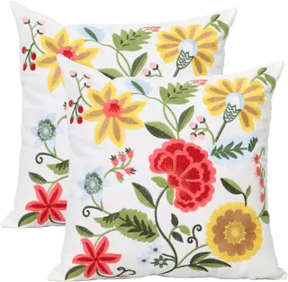 Pack of 2 Embroidered Decorative Throw Pillow Cover 18x18 Inch