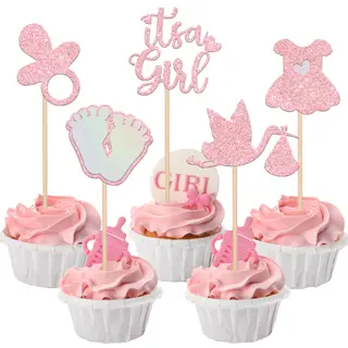 SYKYCTCY 30 Pack It's a Girl Cupcake Toppers Pacifier Glitter Onesie
