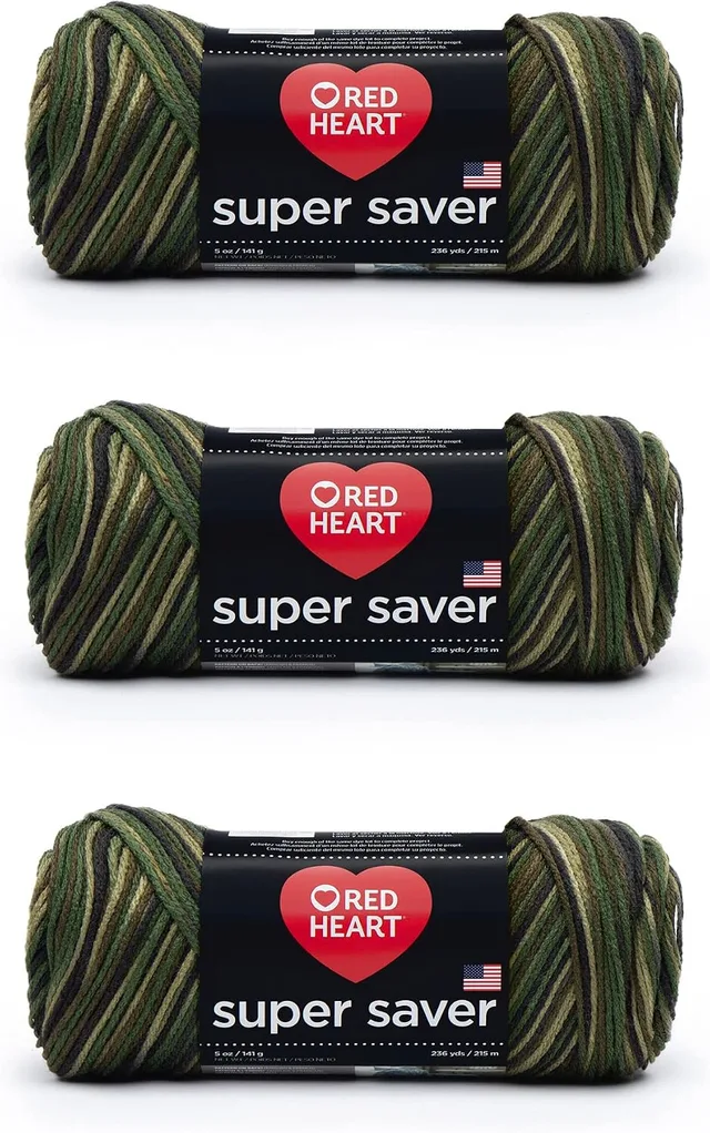 Red Heart Super Saver Yarn, 3 Pack, Camouflage 3 Count | #4 Medium Worsted Weight Acrylic Soft Yarn for Blankets, Beanies, Amigurumi, and Beginner Projects, 236 yards, 141g/7oz