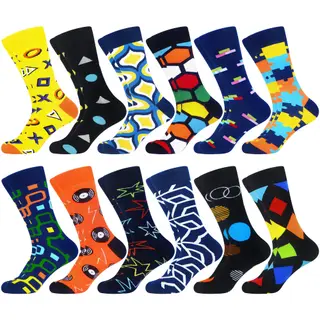 WeciBor Men's Dress Funny Crazy Colorful Novelty Combed Cotton Crew Socks 12 Pack - Size 7-10/10-13/13-15
