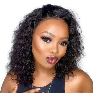12in Deep Curly Glueless Wig-13x4 Frontal Lace Brazilian Hair Curly Bob Wig