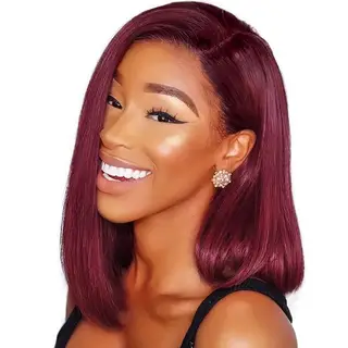 GoldenPerfect 14" Double Drawn Glueless Maroon Full Frontal Bob Wig Straight